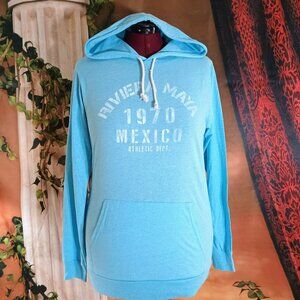 EUC Caribbean Side Sz XL Aqua Riviera Maya Mexico 1970 Athletic Graphic Hoodie